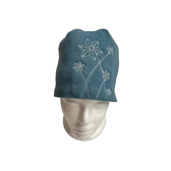 THE NORTH FACE Merino Wool Flower Embroidered Beanie Blue One Size Adult Fleece - Picture 1 of 7